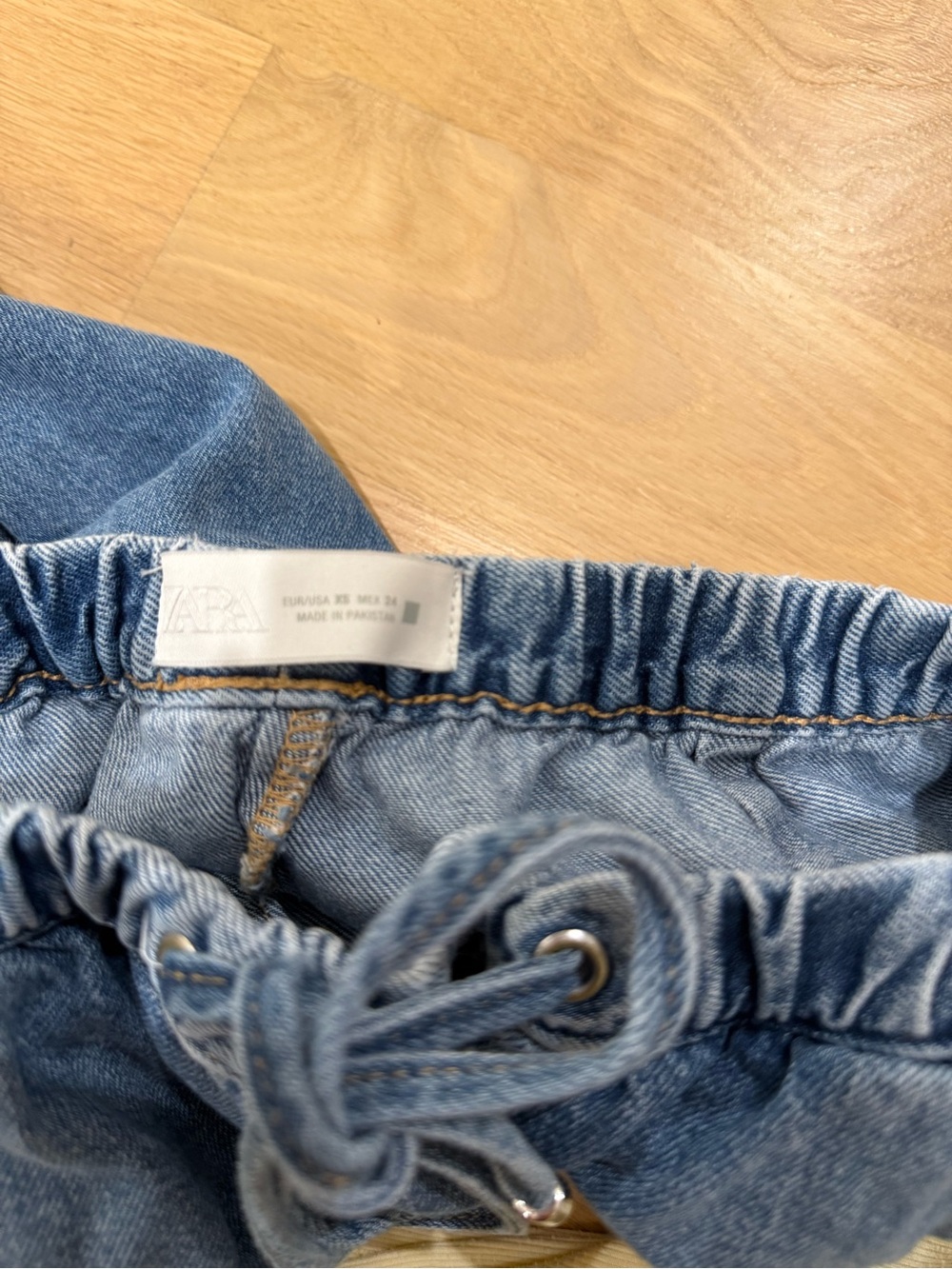 Zara Light Blue Relaxed Drawstring Denim Jeans